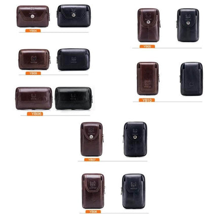 Bull Captain Leather Waist Bag For Men, Brown, Everyday Errands — compact cowhide leather waist bag for phone keys documents