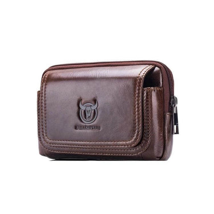 Bull Captain Leather Waist Bag For Men, Brown, Everyday Errands compact cowhide leather waist bag with magnetic buckle and zip for phone keys documents