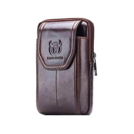 Alt Tag: Bull Captain Leather Waist Bag For Men, Brown, Everyday Errands - compact cowhide leather waist bag with magnetic buckle for phone, keys, documents