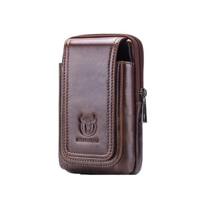 Bull Captain Leather Waist Bag For Men, Brown, Everyday Errands - compact cowhide leather waist bag with magnetic buckle for phone keys documents