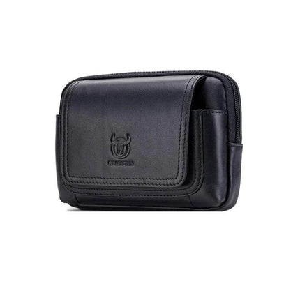 Bull Captain Leather Waist Bag For Men, Brown, Everyday Errands - compact black cowhide leather waist bag with magnetic buckle and zippered main compartment