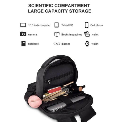 Business Casual Computer Backpack With USB Charging Port 13–17 Inch showing large capacity compartments with laptop, tablet, phone and accessories