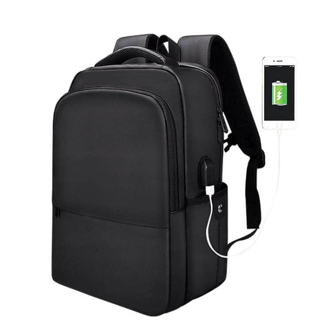 Business Casual Computer Backpack With USB Charging Port 13–17 Inch - black commuter backpack with external USB port and organized laptop compartments