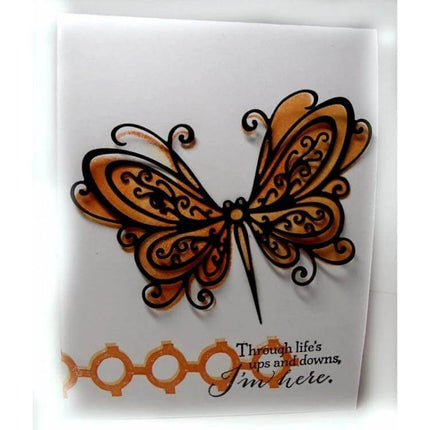 Butterfly Stencil For DIY Greeting Cards Simple Everyday Crafting carbon steel embossing tool showing textured butterfly motif on white greeting card