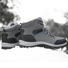 Men's Warm Ankle Hiking Boots with Plush Lining and Lace-up Design