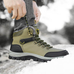 Men's Warm Ankle Hiking Boots with Plush Lining and Lace-up Design