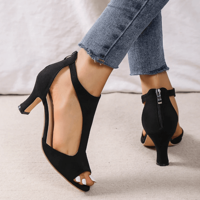 Womens Fish Mouth Heeled Sandals With Back Zipper For Summer Dress