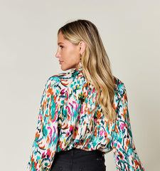 Double Take Full Size Printed Button Up Long Sleeve Shirt