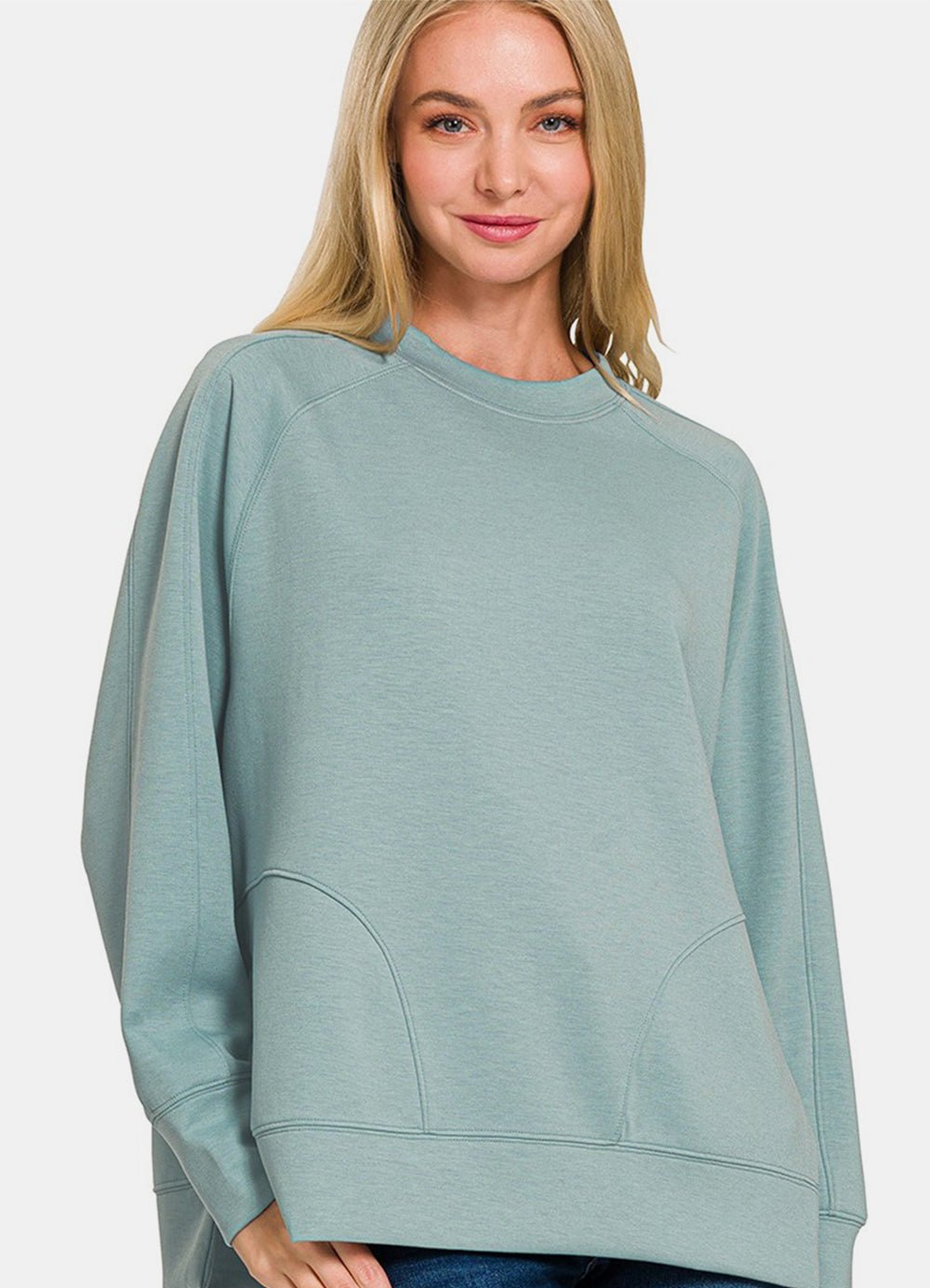 Zenana Scuba Round Neck Side Slit Sweatshirt