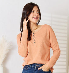 Basic Bae Half Button Long Sleeve Top