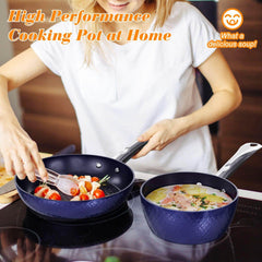 Non-Stick 3-Piece Blue Diamond Frying Pan Set with Saucepan