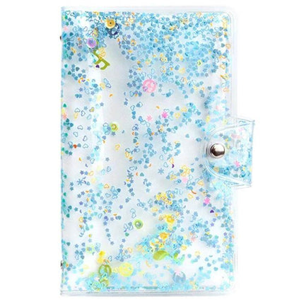 CAIUL 3 Inch PVC Photo Album, Large Capacity for Memories - clear blue glitter PVC cover with snap closure for 5.5x8.4 cm photos (holds 96)