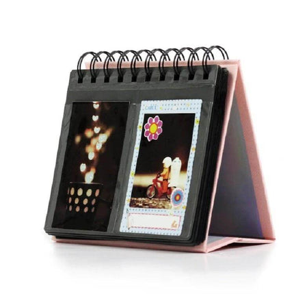 Calendar Style Desktop Standing Folder Album 68 Photos in pink, spiral-bound vertical display holding two 4x6 photos