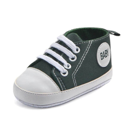 Canvas Baby First Walker Soft Sole Sneakers For Toddlers - green cotton canvas baby first walker with soft anti-slip sole and lace detail