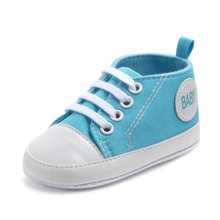 Canvas Baby First Walker Soft Sole Sneakers For Toddlers - blue cotton canvas soft sole baby shoe for first steps, breathable anti-slip indoor walker