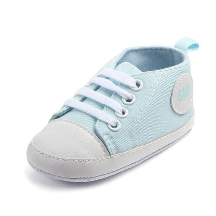 Canvas Baby First Walker Soft Sole Sneakers For Toddlers - light blue cotton canvas baby first walker with flexible anti-slip soft sole