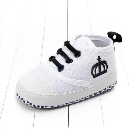 Canvas Toddler Shoes For Everyday Wear Cotton Elastic Band white unisex canvas toddler sneaker with elastic band closure and crown motif