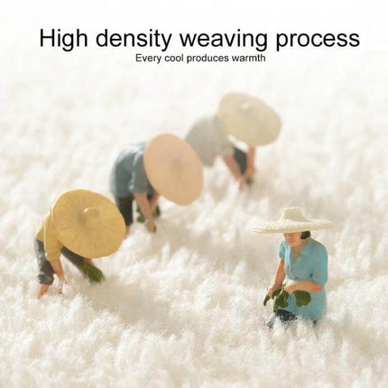 Cartoon Home Strip Rug Lamb Cashmere Non Slip For Bedroom 60x180 Cm - closeup of high-density lamb cashmere fibers with miniature figures showing soft, dense fluff