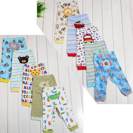 Cartoon Print Leggings 5-Pack Soft Everyday Wear For Babies - cotton-rich baby leggings set with cartoon and animal motifs, elastic waistband, diaper-friendly cut