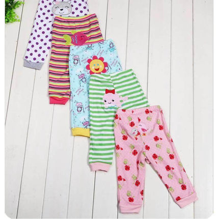 Cartoon Print Leggings 5-Pack Soft Everyday Wear For Babies - cotton-rich baby leggings set with colorful cartoon and animal prints, elastic waistband, diaper-friendly cut