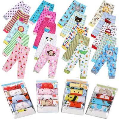 Cartoon Print Leggings 5-Pack Soft Everyday Wear For Babies - assorted cotton-rich baby leggings with cartoon and animal prints, elastic mid-rise waist