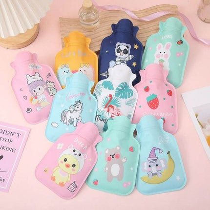 Cartoon Water Filled Hot Water Bag Small 280ml PVC - assortment of colorful cartoon PVC hot water bags with animal prints