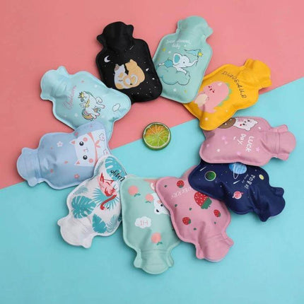 Cartoon Water Filled Hot Water Bag Small 280ml PVC — colorful cartoon designs, high-density PVC, water-injection and leak-proof knob plug