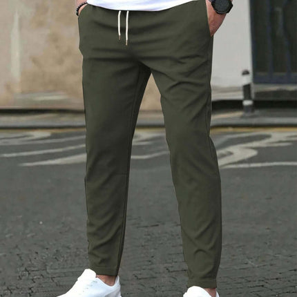 Casual Cropped Straight Pants For Leisure In Solid Black - men's cropped straight pants styled for casual outings, above-ankle fit