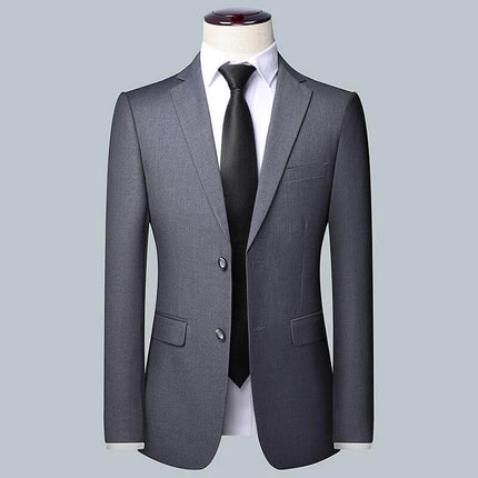 Casual Men's Suit Set Slim Fit For Wedding Occasions - gray slim-fit jacket with vest and pants option, cotton-blend formal ensemble for spring/autumn