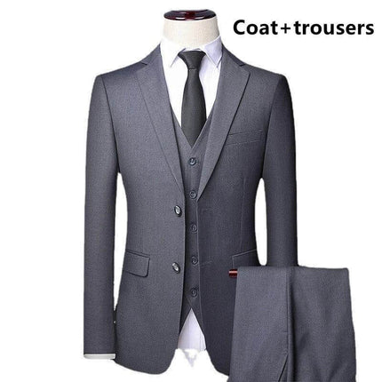 Casual Men's Suit Set Slim Fit For Wedding Occasions - slim gray three-piece coat trousers vest on mannequin