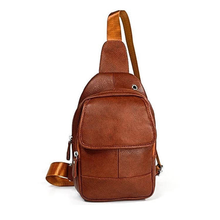Casual One-Shoulder Crossbody Bag for Men in Full-Grain Cowhide — brown full-grain cowhide sling with front pocket, compact hands-free carry