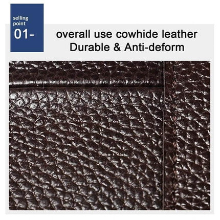 Casual One-Shoulder Crossbody Bag for Men in Full-Grain Cowhide close-up of dark brown pebbled full-grain cowhide leather texture, durable and anti-deform