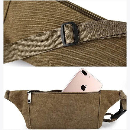 Cavans Multiuse Shoulder Bag For Everyday Travel And Essentials compact Cavans fabric waist/shoulder bag with zipper pocket holding phone and adjustable strap