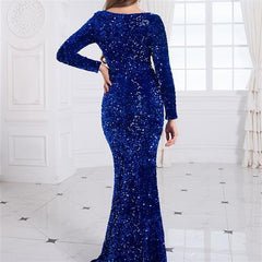 Elegant Modest Sequin Evening Gown for Women