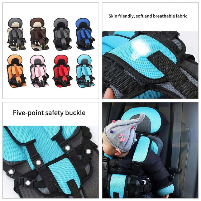 Portable Infant Safety Seat for Babies and Toddlers in Cars - detachable seat back, five-point safety buckle, breathable fabric, compact travel car seat