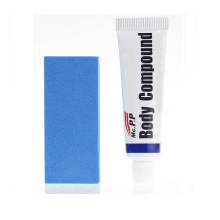 Car Scratch Remover Paste for Minor Auto Paint Repairs - tube of body compound and blue applicator sponge for spot touch-ups