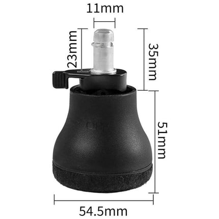 Chair Roller Cushion Non Slip for Office Chairs With Smooth Movement – black PA62 roller cushion with press-to-install stem and floor-protecting felt base (dimensions shown)