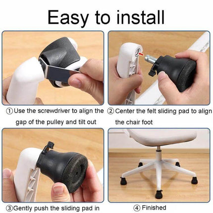 Chair Roller Cushion Non Slip for Office Chairs With Smooth Movement - press-to-install PA62 sliding pad for easy, quiet chair movement on hard floors