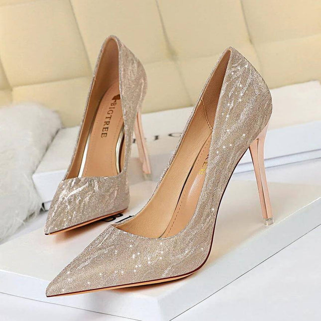 Champagne Sequin Bridal Heels 10.5cm Heel Wedding Shoes - champagne sequin stiletto heels with waterproof platform for brides and formal events