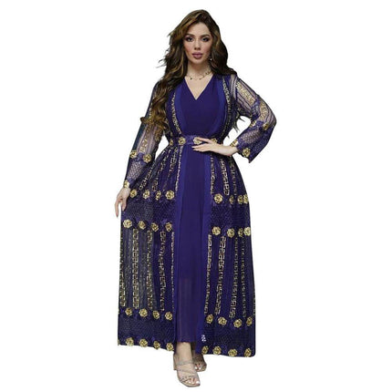 Chiffon Vest Dress For Everyday Wear Ideal For Work And Casual Outings - purple embroidered chiffon vest dress with long skirt, sheer sleeves, versatile work-to-casual look