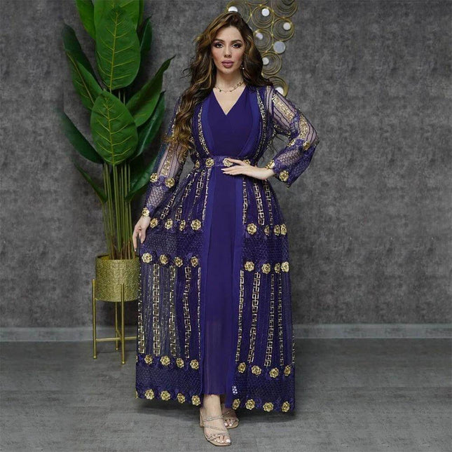 Chiffon Vest Dress For Everyday Wear Ideal For Work And Casual Outings - embroidered purple chiffon vest dress with long flowing skirt, sizes S-XXL
