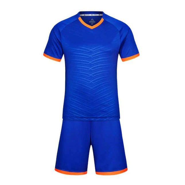 Children's Soccer Kit With Shorts And Jersey, Sizes 130-150 - blue breathable training set with orange trim for youth matches and practice