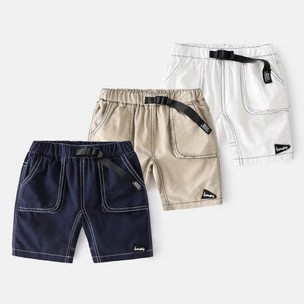 Children's Breathable Cotton Summer Shorts for Playtime - three-color kids casual cotton shorts with elastic waist and belt