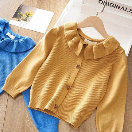Children's Cozy Sweater Coat For Everyday Wear And Easy Layering - mustard cotton button-front kids sweater coat for layering