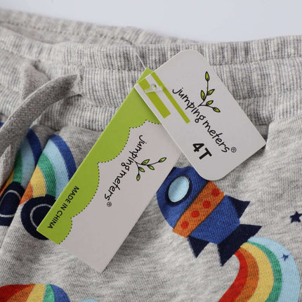 Children's Knitted Trousers With Cartoon Pattern For Everyday Wear 2T to 7T - grey cotton knit pants with rocket print and size 4T tag