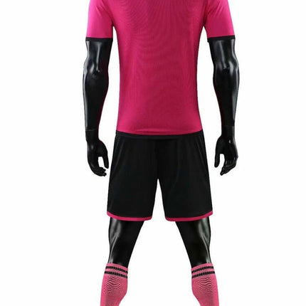 Children's Soccer Kit With Shorts And Jersey, Sizes 130-150 - pink breathable training set with black shorts shown from back
