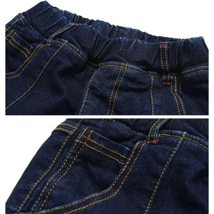 Children's Stretch Denim Trousers, High-Waist, Blue Stripe, 110-160 cm - elastic waistband blue stripe kids denim trousers close-up