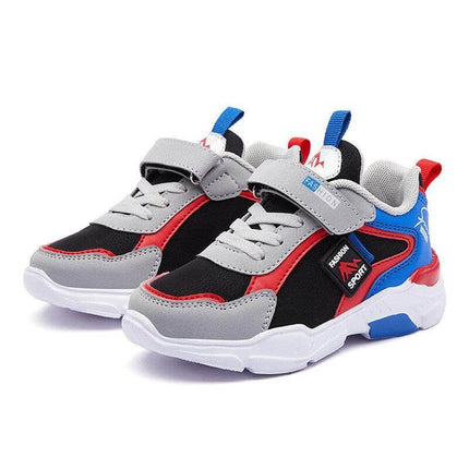 Children's Velcro Leather Sneakers Boys Casual Play Shoes - black red blue low-profile EVA sole Velcro straps for easy on/off, school and playground
