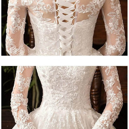 Wedding Dress Long Sleeve For Your Special Day Classic Look - white lace back corset mid-waist long-sleeve bridal gown