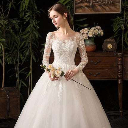 Wedding Dress Long Sleeve For Your Special Day Classic Look - lace long-sleeve mid-waist wedding gown in clean white for formal ceremonies